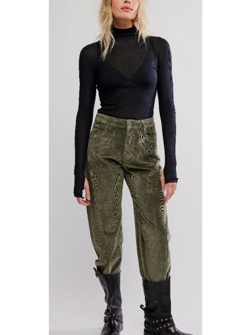 Free People Black Sheer Ribbed Long Sleeve Mock Neck Top - Picture 5 of 6